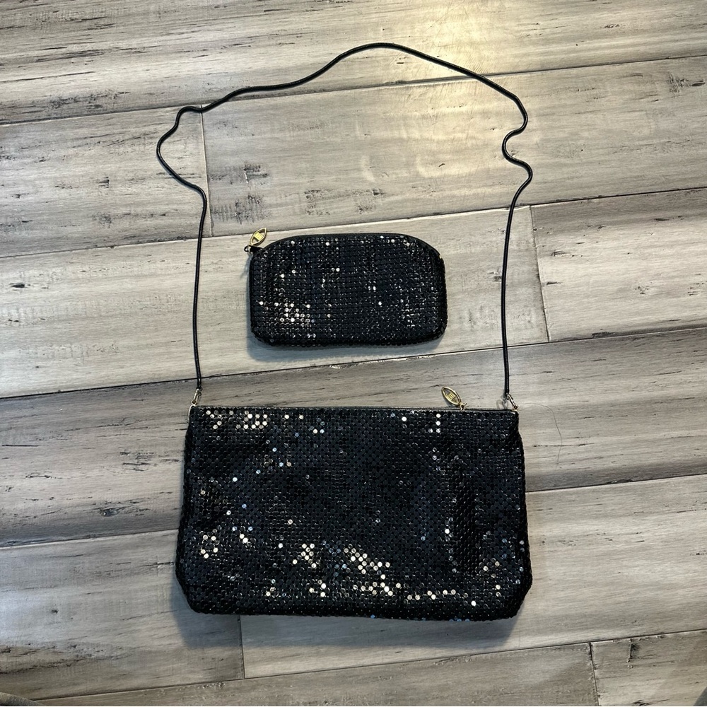 Vintage Y2k black sequins purse shoulder bag and change purse set
